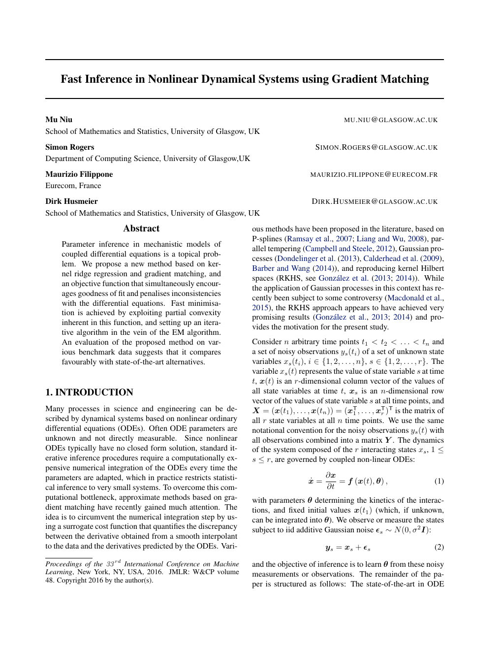 First page of Fast Inference in Nonlinear Dynamical Systems paper