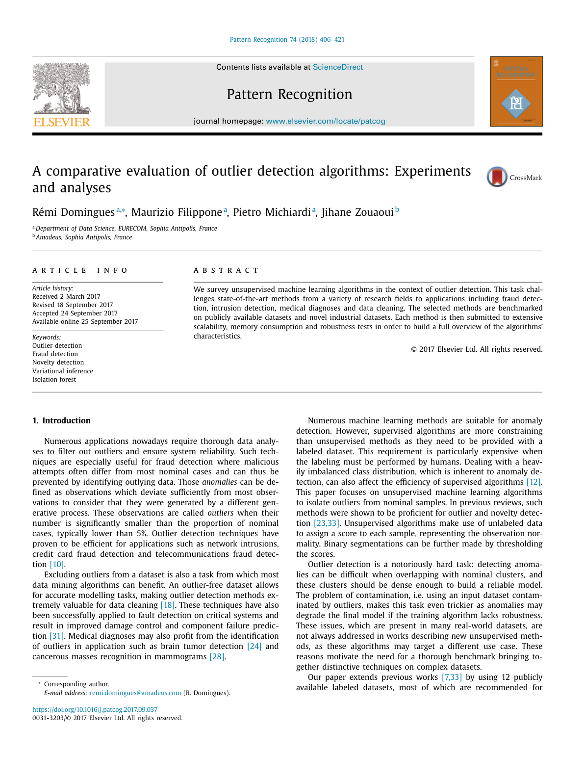 First page of Comparative Evaluation of Outlier Detection Algorithms paper